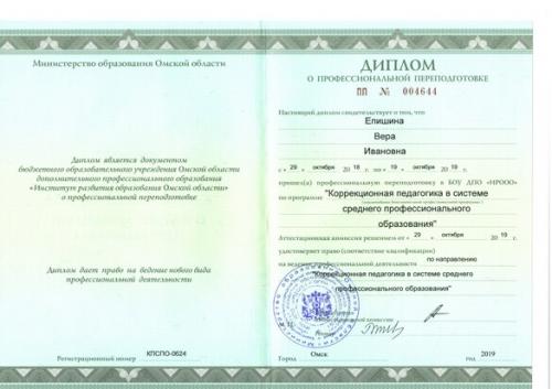 Епишина диплом переподготовка ИРООО